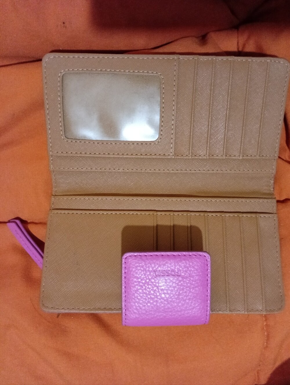 Fossil Emma RFID Bright Pink Leather Clutch Wallet Wristlet - Picture 6 of 7